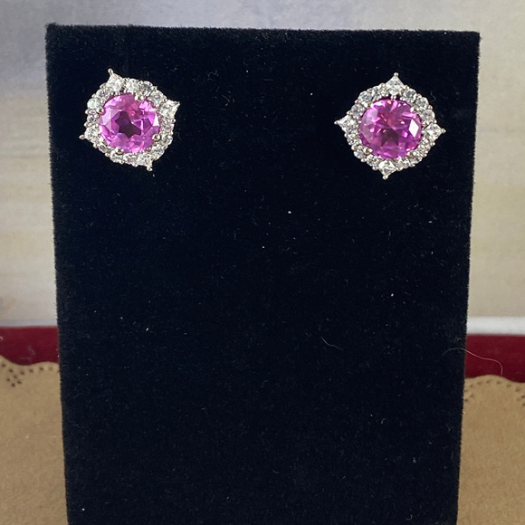 Sterling Silver Pink Sapphire Gemstone Earrings - Picture 1 of 4